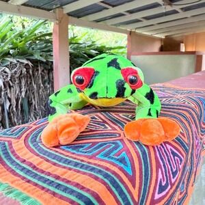 Six Flags Red-Eyed‎ Tree Frog Plush Green Orange Black
